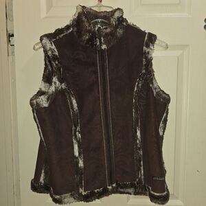 Ariat Retro Brown Suede W Faux Fur Trim Fur Lined Vest - Reversible